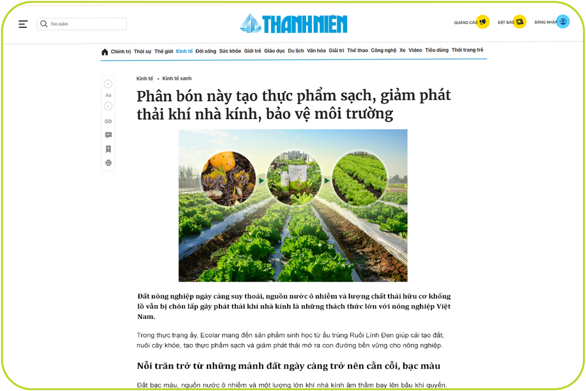 Báo Thanh Niên Chia Sẻ Về Phân Bón Giảm Phát Thải, Bảo Vệ Môi Trường Của Ecolar