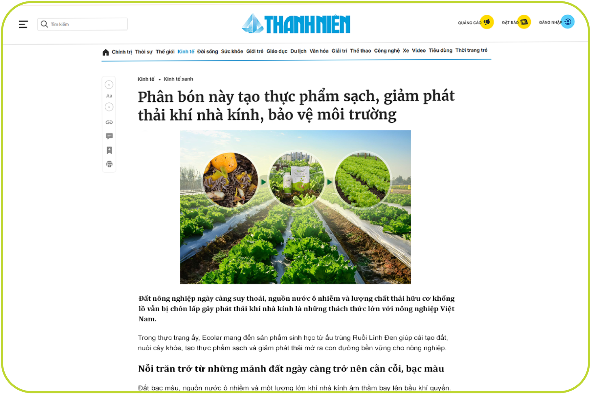 Báo Thanh Niên Chia Sẻ Về Phân Bón Giảm Phát Thải, Bảo Vệ Môi Trường Của Ecolar