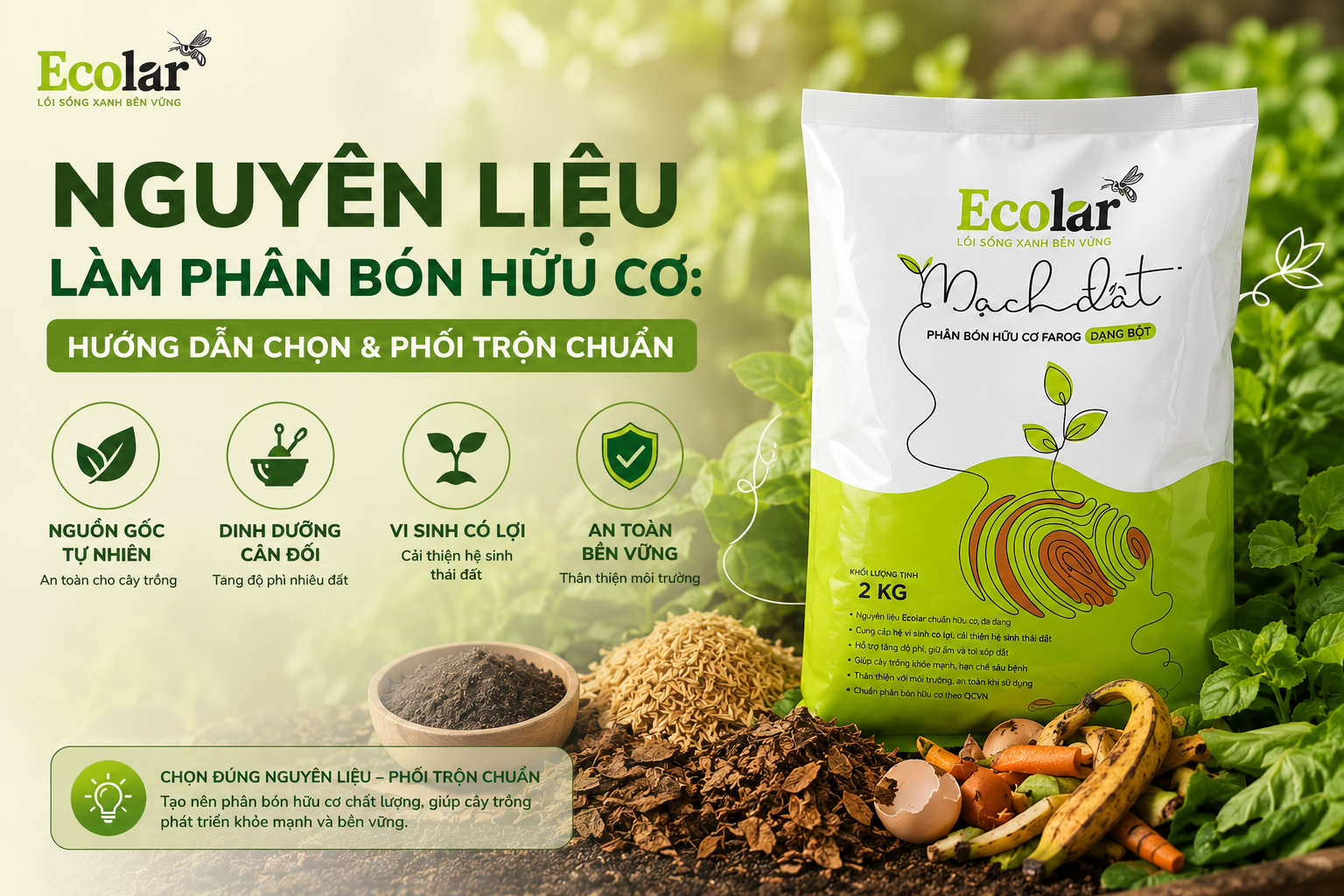 Nguyên Liệu Làm Phân Bón Hữu Cơ: Hướng Dẫn Chọn & Phối Trộn Chuẩn