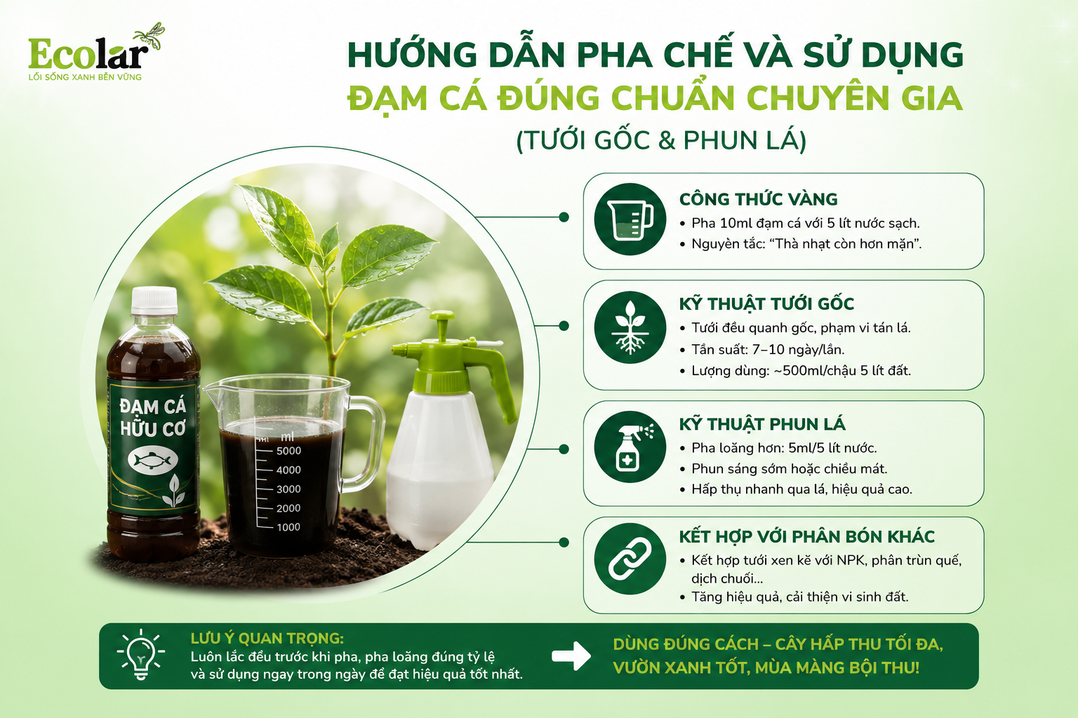 Hướng Dẫn Pha Chế và Sử Dụng Đạm Cá Đúng Chuẩn Chuyên Gia (Tưới Gốc & Phun Lá)