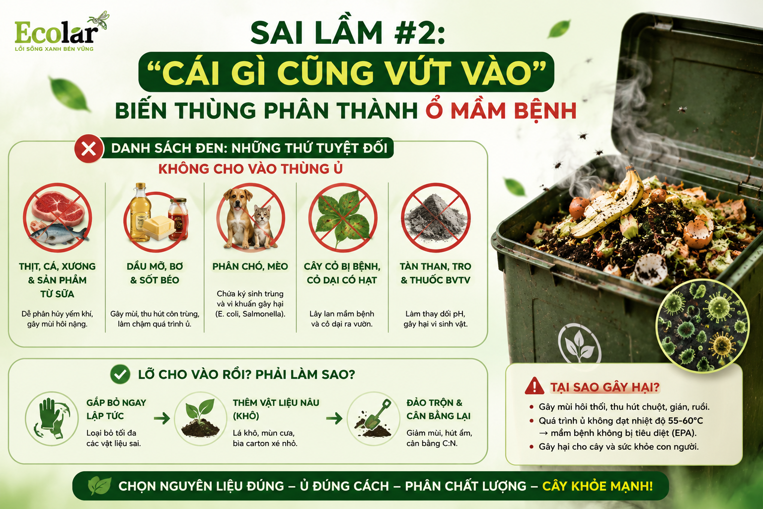 Sai Lầm #2: 'Cái Gì Cũng Vứt Vào' - Biến Thùng Phân Thành Ổ Mầm Bệnh