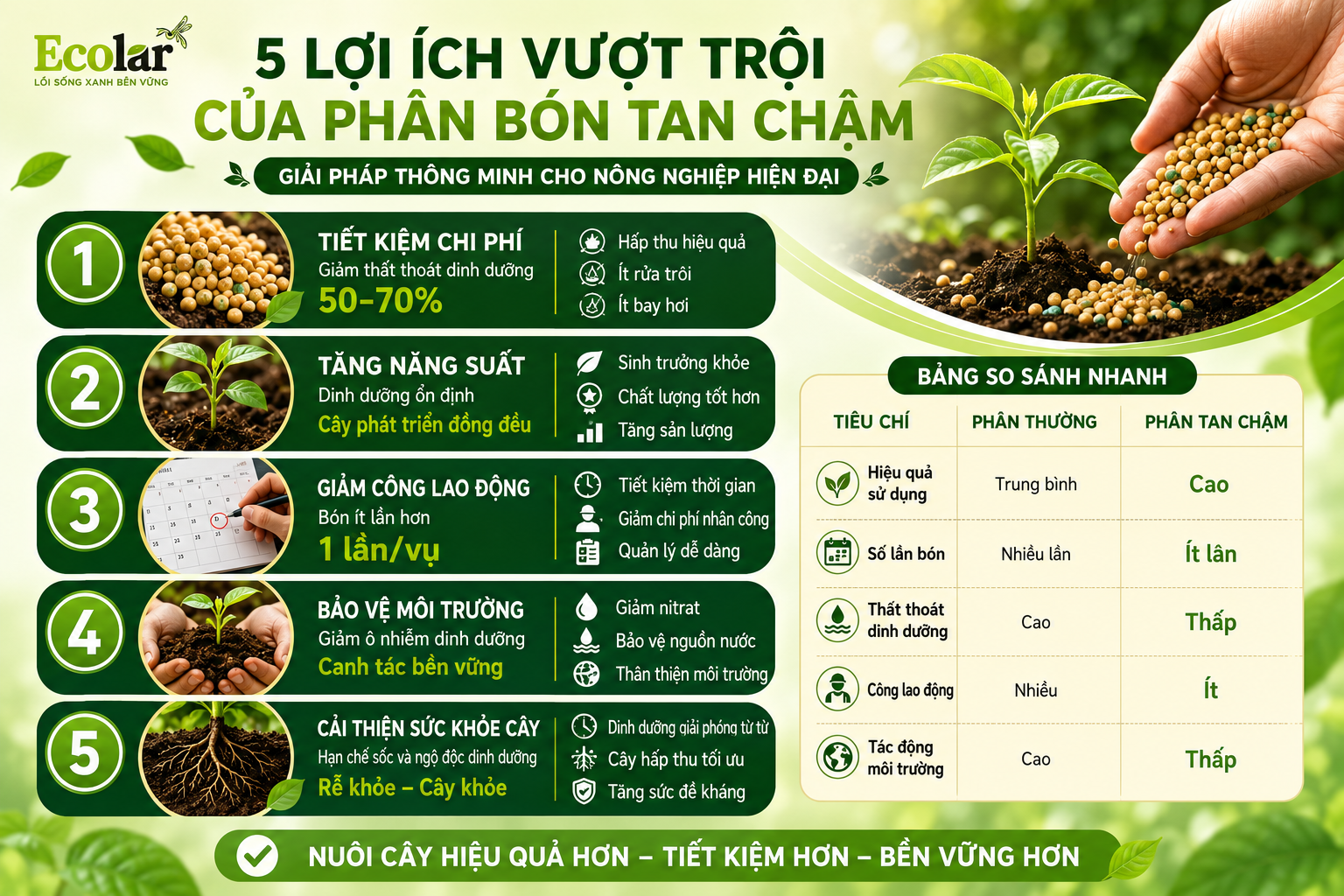 5 Lợi Ích Vượt Trội: Tại Sao Phân Bón Tan Chậm Là 'Vũ Khí' Của Nông Nghiệp Hiện Đại?