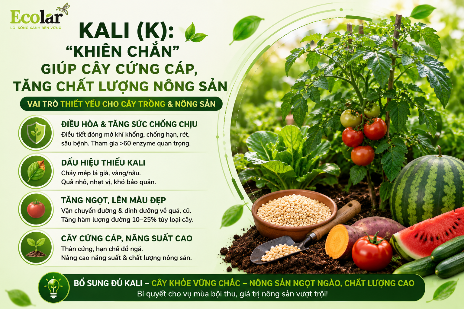 Kali (K): 'Khiên Chắn' Giúp Cây Cứng Cáp, Tăng Chất Lượng Nông Sản