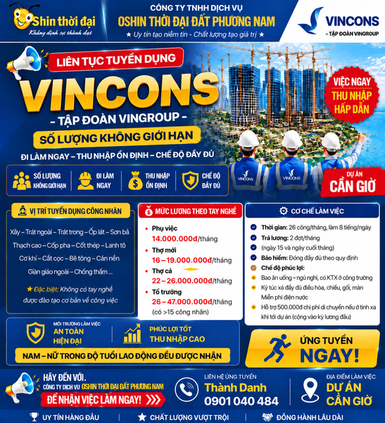 CƠ HỘI VIỆC LÀM ỔN ĐỊNH – THU NHẬP CAO TẠI DỰ ÁN CẦN GIỜ