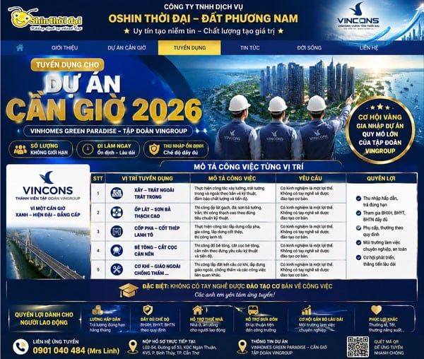 Cơ Hội Việc Làm Cần Giờ 2026 – Gia Nhập Oshin Thời Đại Đất Phương Nam