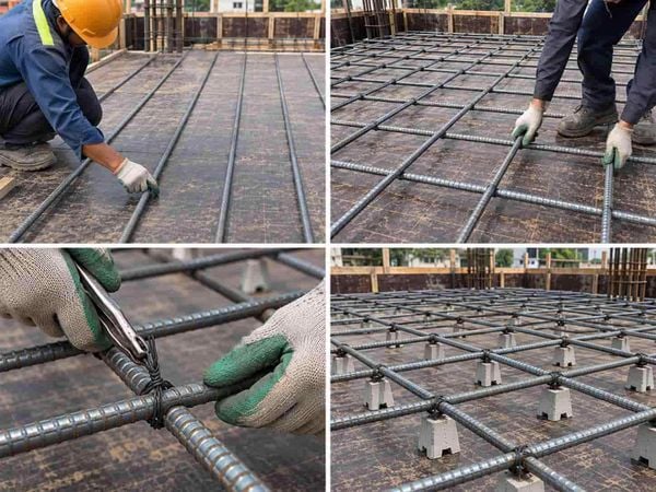 Cách buộc thép sàn 1 lớp