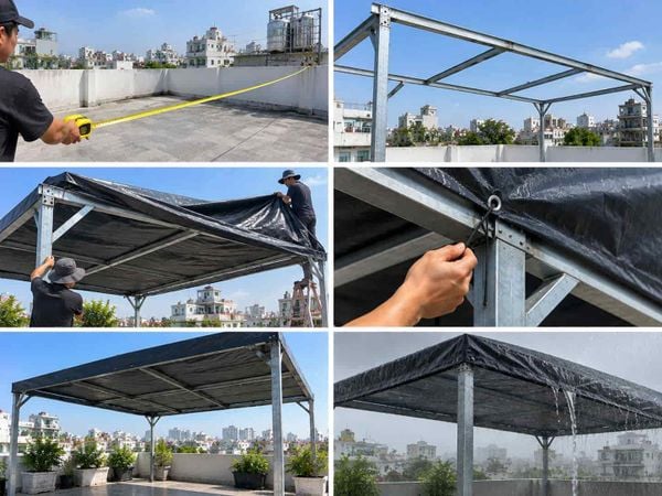 Cách làm mái che sân thượng bằng bạt