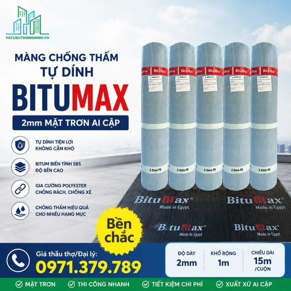 Màng tự dính Bitumax 2mm mặt trơn
