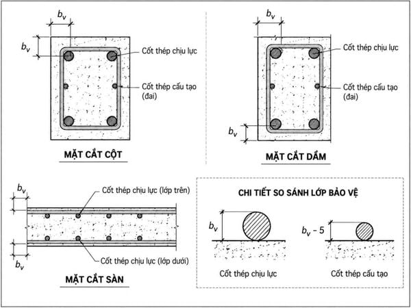 Bản vẽ Lớp bê tông bảo vệ cốt thép