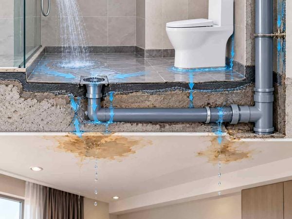 Trần nhà bị thấm do nhà vệ sinh tầng trên