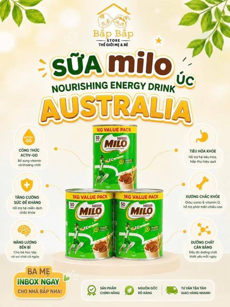 Hàng Mới- SỮA BỘT MILO ÚC 1KG ĐÃ VỀ HÀNG TẠI NHÀ BẮP