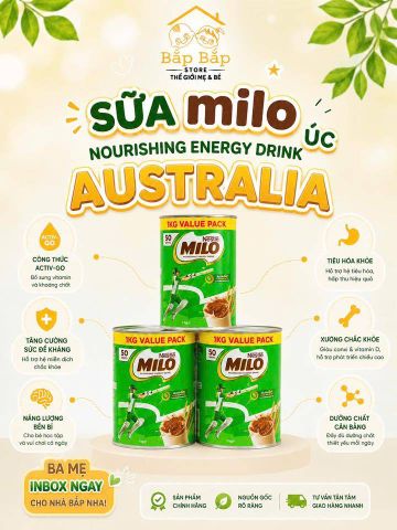Hàng Mới- SỮA BỘT MILO ÚC 1KG ĐÃ VỀ HÀNG TẠI NHÀ BẮP