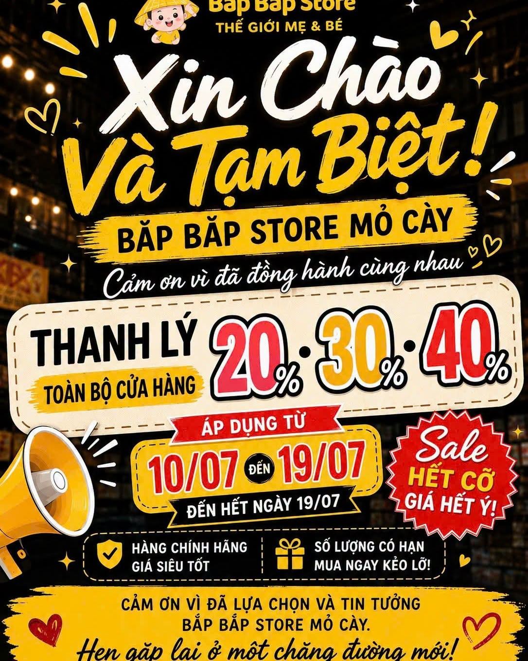 XIN CHÀO & TẠM BIỆT BẮP BẮP STORE MỎ CÀY