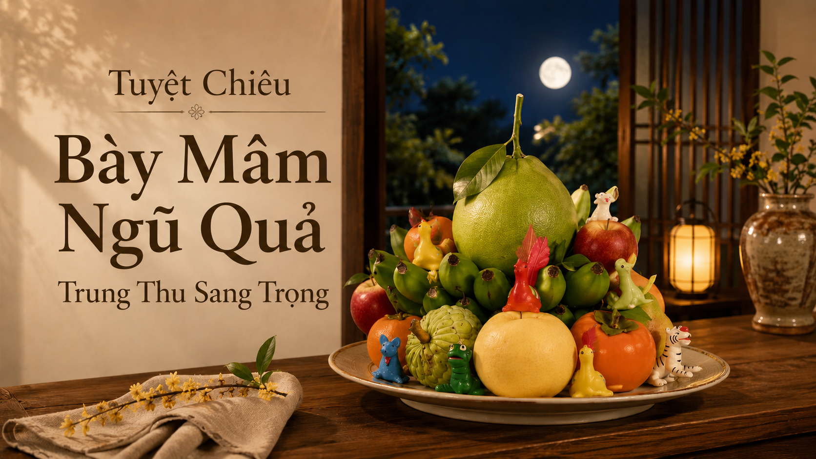 Tuyệt Chiêu Bày Mâm Ngũ Quả Trung Thu Bằng Đĩa Gốm Bát Tràng