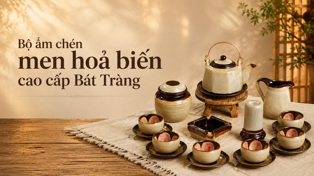 Bộ ấm trà men hỏa biến có gì đặc biệt? Khám phá vẻ đẹp độc bản của gốm Bát Tràng