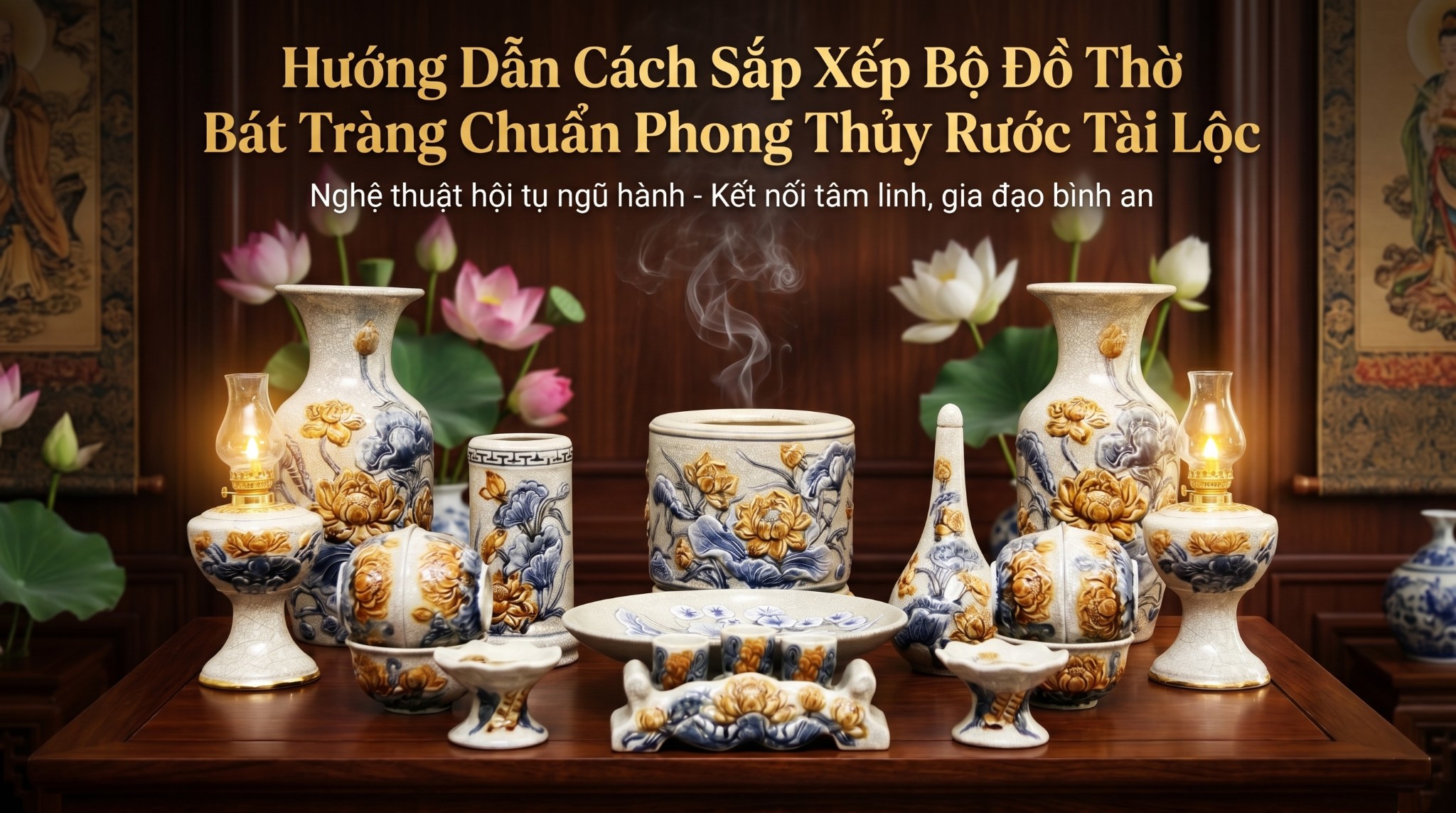 Hướng Dẫn Cách Sắp Xếp Bộ Đồ Thờ Bát Tràng Chuẩn Phong Thủy Rước Tài Lộc