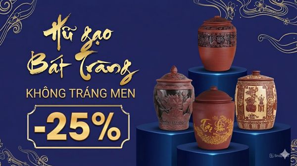 Hũ Đựng Gạo Phong Thủy Bát Tràng Khắc Nổi: 