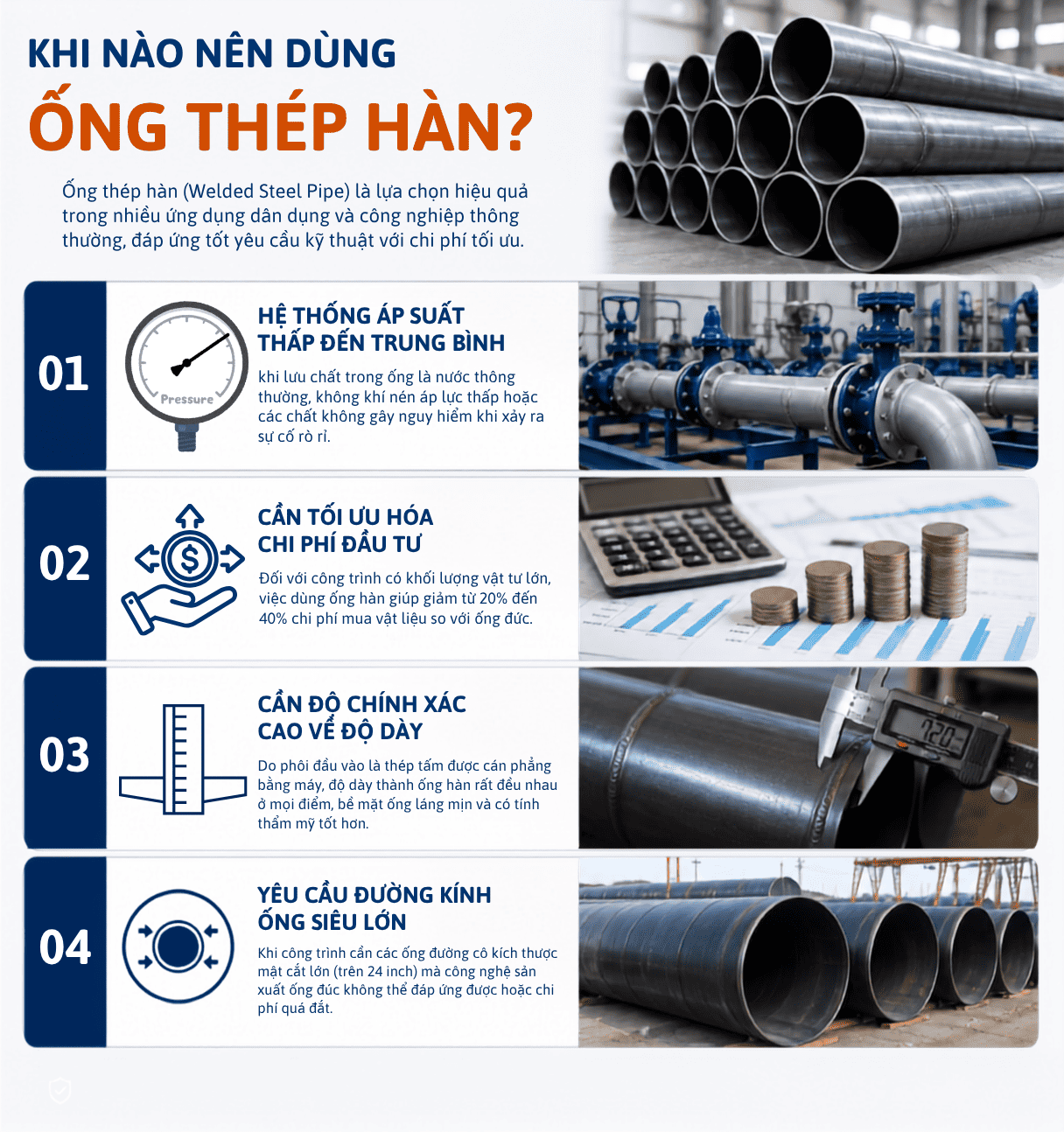 Ứng dụng trong dân dụng và các công trình áp lực thấp đến trung bình