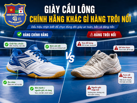 Giày cầu lông chính hãng khác gì hàng trôi nổi