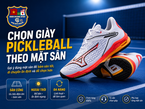 Chọn giày pickleball theo mặt sân – Bí quyết tối ưu hiệu suất & bảo vệ đầu gối