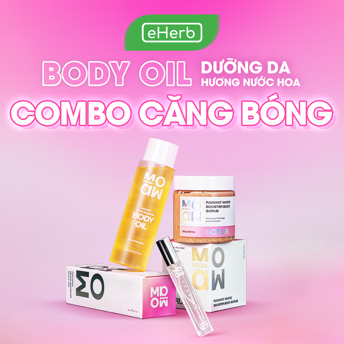 Dưỡng sáng da body trước Tết với combo căng bóng Moaw Moaws