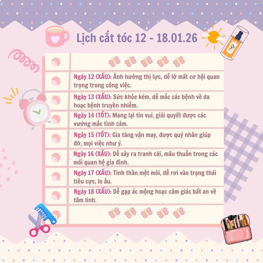 Xem Lịch Cắt Tóc Tháng 1 Năm 2026: Từ Ngày 12 Đến 18/01 Để Đón May Mắn