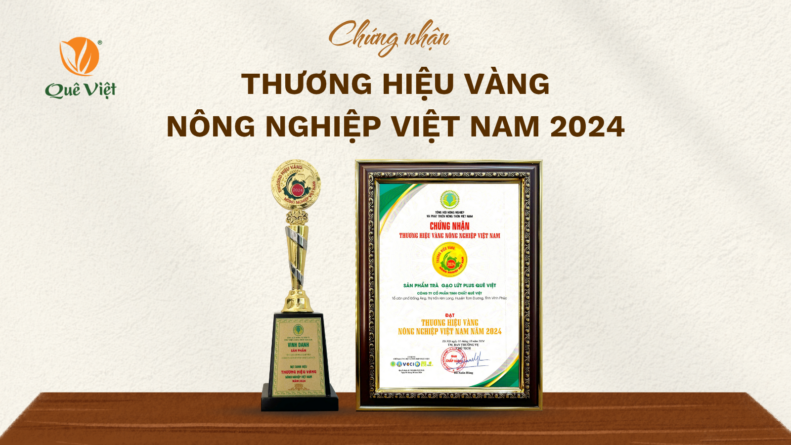 Quê Việt nhận giải Thương hiệu Vàng Nông nghiệp Việt Nam 2024
