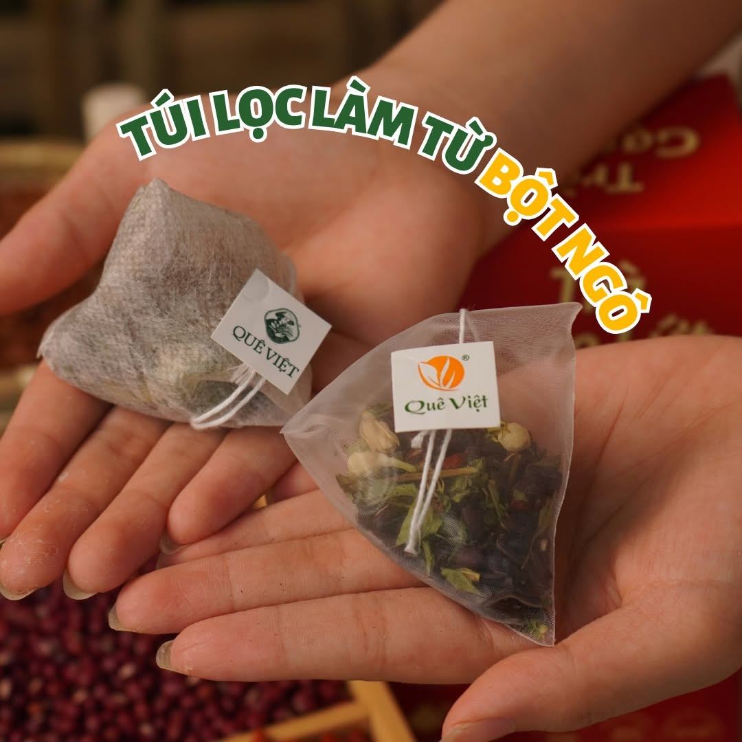 Quê Việt thông báo thay đổi chất liệu túi lọc sang bột ngô, giữ nguyên chất lượng và hương vị trà.