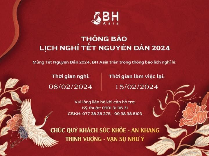 BH Asia thông báo lịch nghỉ tết Nguyên Đán 2024