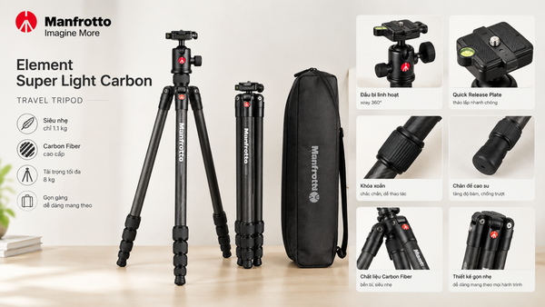 Chân Máy Nhỏ Gọn Cho Du Lịch: Manfrotto Element CF Mới Ra Mắt Có Đáng Mua?