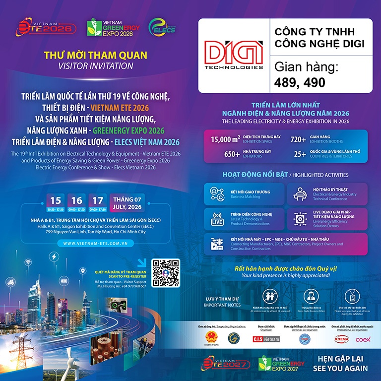 Triển lãm Vietnam ETE & Greenergy Expo 2026 Digi Technologies lần thứ 19