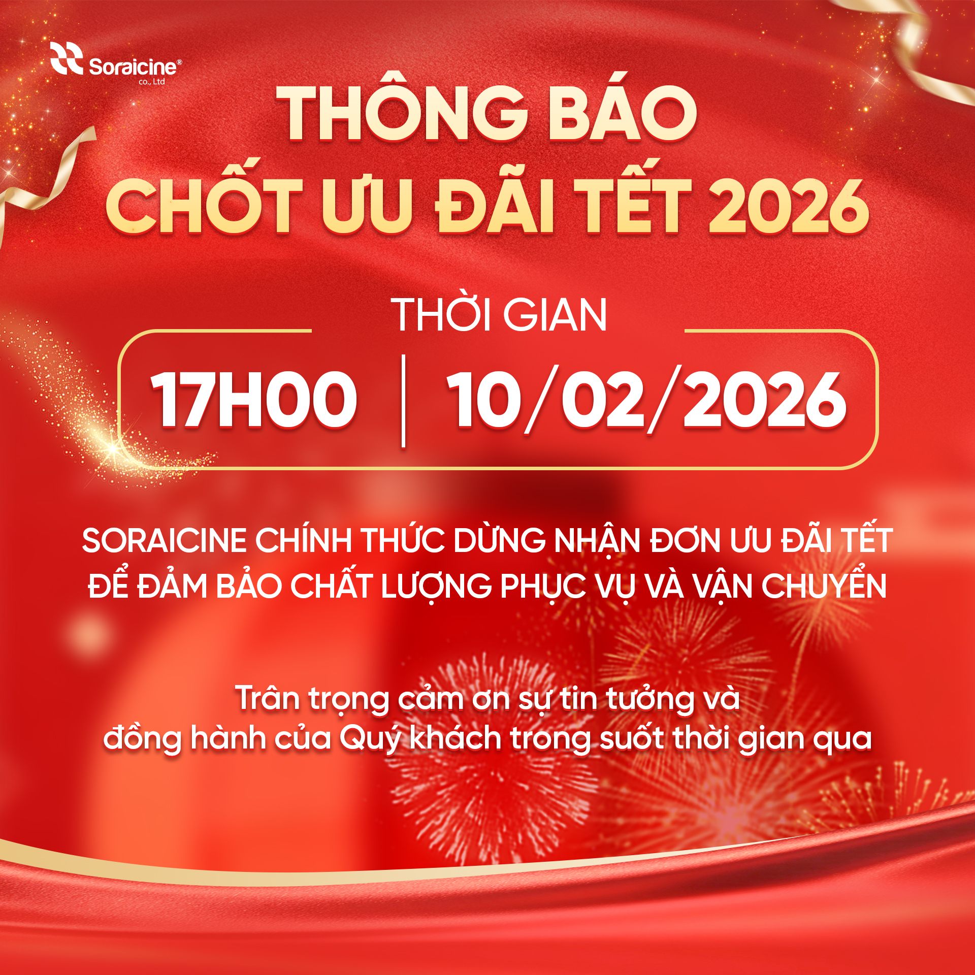 THÔNG BÁO CHỐT ƯU ĐÃI TRI ÂN TẾT 2026