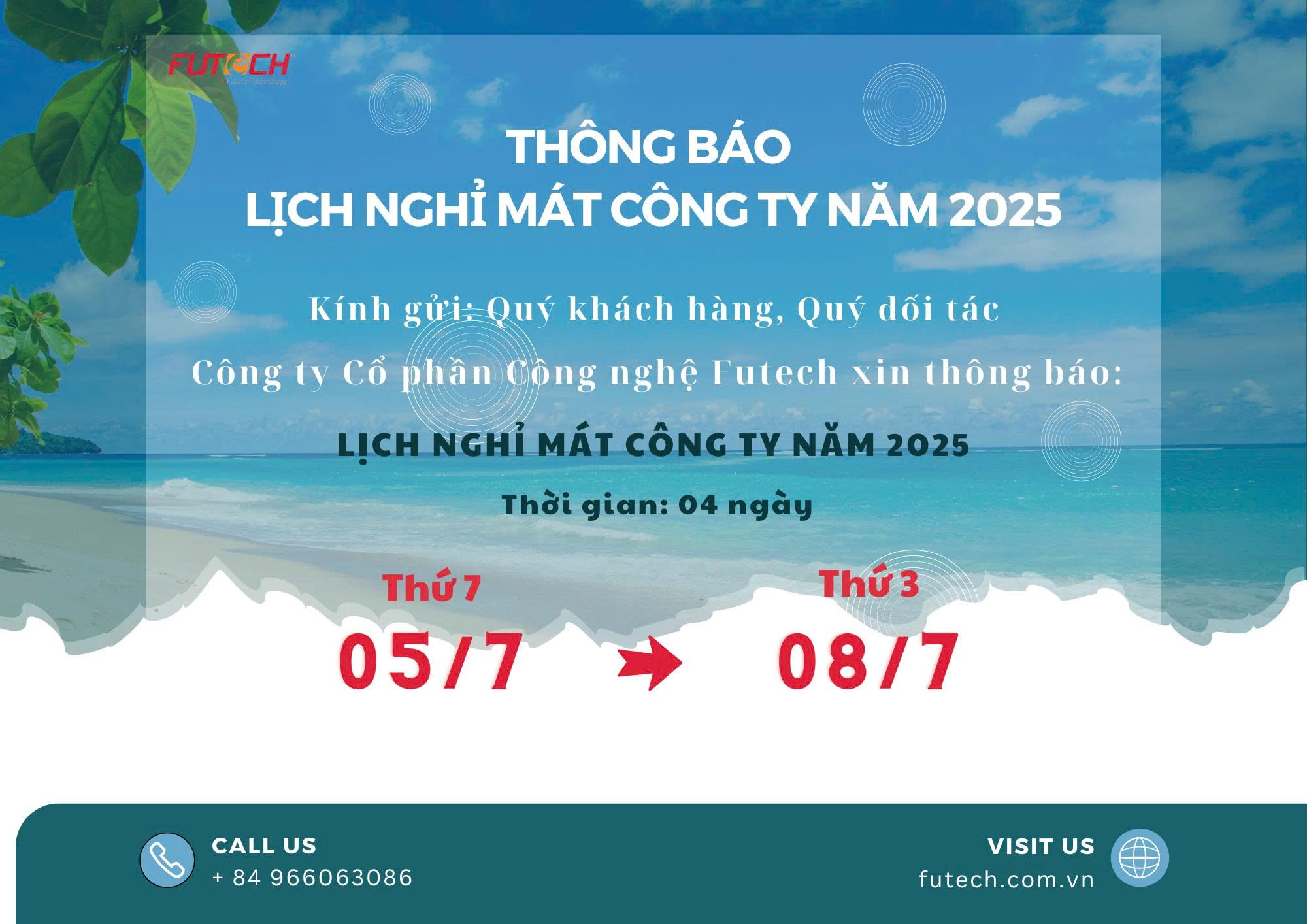 Thông báo Lịch nghỉ mát 2025