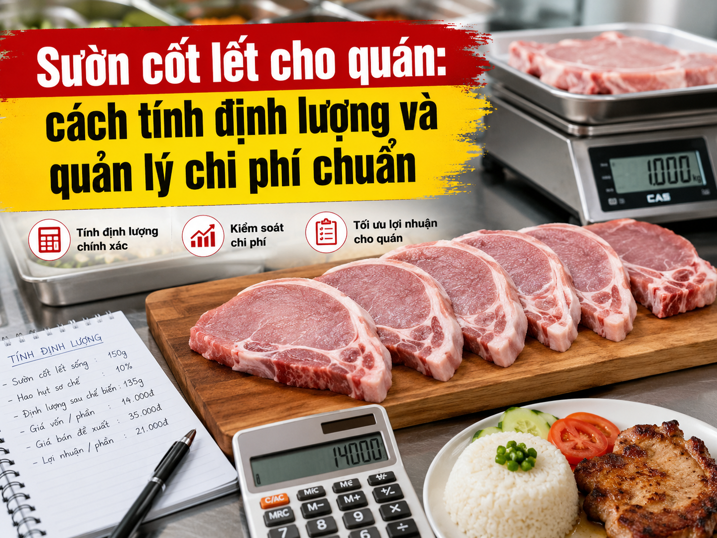 Sườn cốt lết cho quán: cách tính định lượng và quản lý chi phí chuẩn