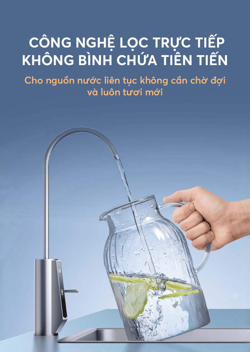 R700Slim tích hợp công nghệ lọc trực tiếp không bình chứa, không cần chờ đợi để lấy nước