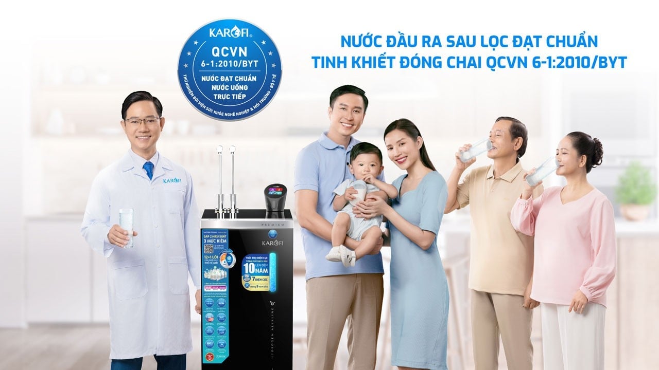 Nước sau lọc tại vòi Karofi KAE-S68 đạt chuẩn tinh khiết đóng chai QCVN 6-1:2010/BYT