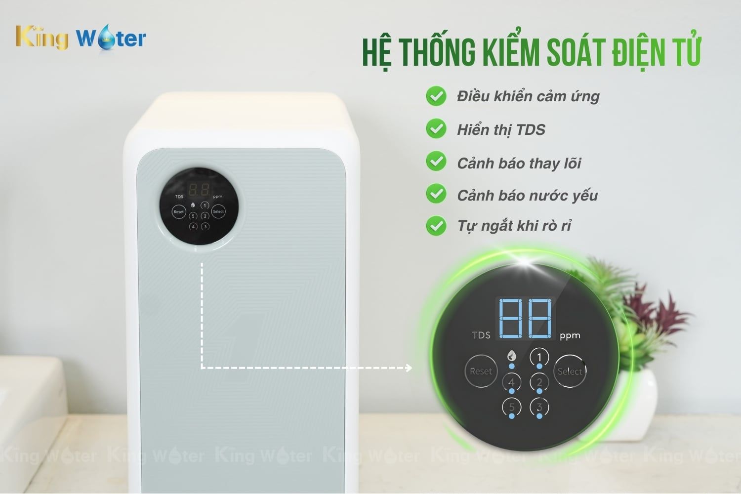 Máy Kangaroo Hydrogen KG400HU tích hợp màn hình LED cảm ứng hiển thị các thông số cần thiết
