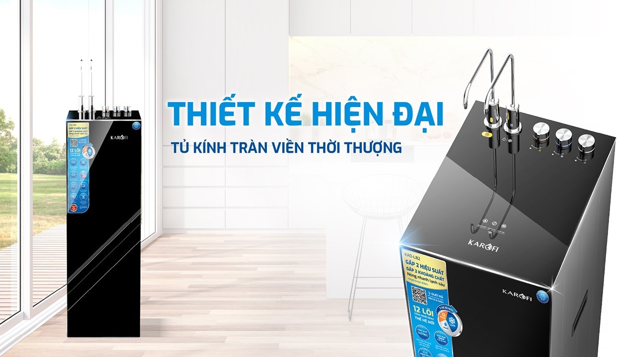 Máy lọc nước nóng lạnh Karofi KAD-L82 sở hữu thiết kế hiện đại, sang trọng