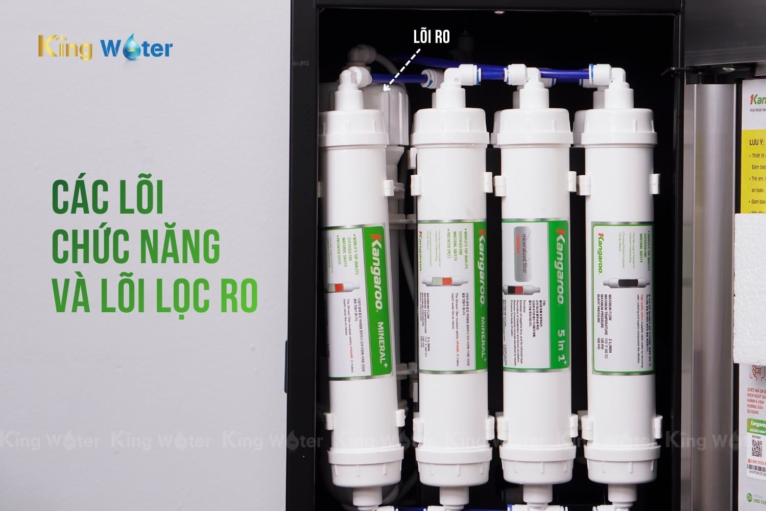 Các lõi lọc chức năng và lõi RO của máy lọc nước Kangaroo Hydrogen KG100H