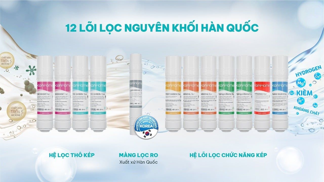 Máy lọc nước nóng lạnh RO Korihome WPK-965 trang bị 12 lõi lọc nguyên khối mạnh mẽ
