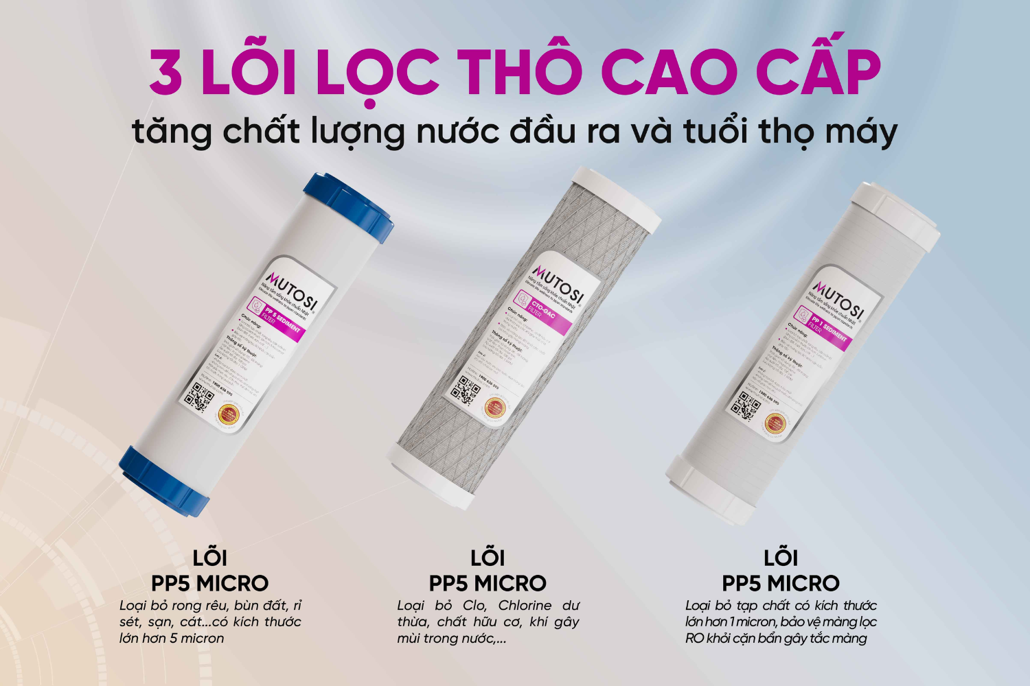 Bộ 3 lõi lọc thô bảo vệ độ bền của hệ thống lọc