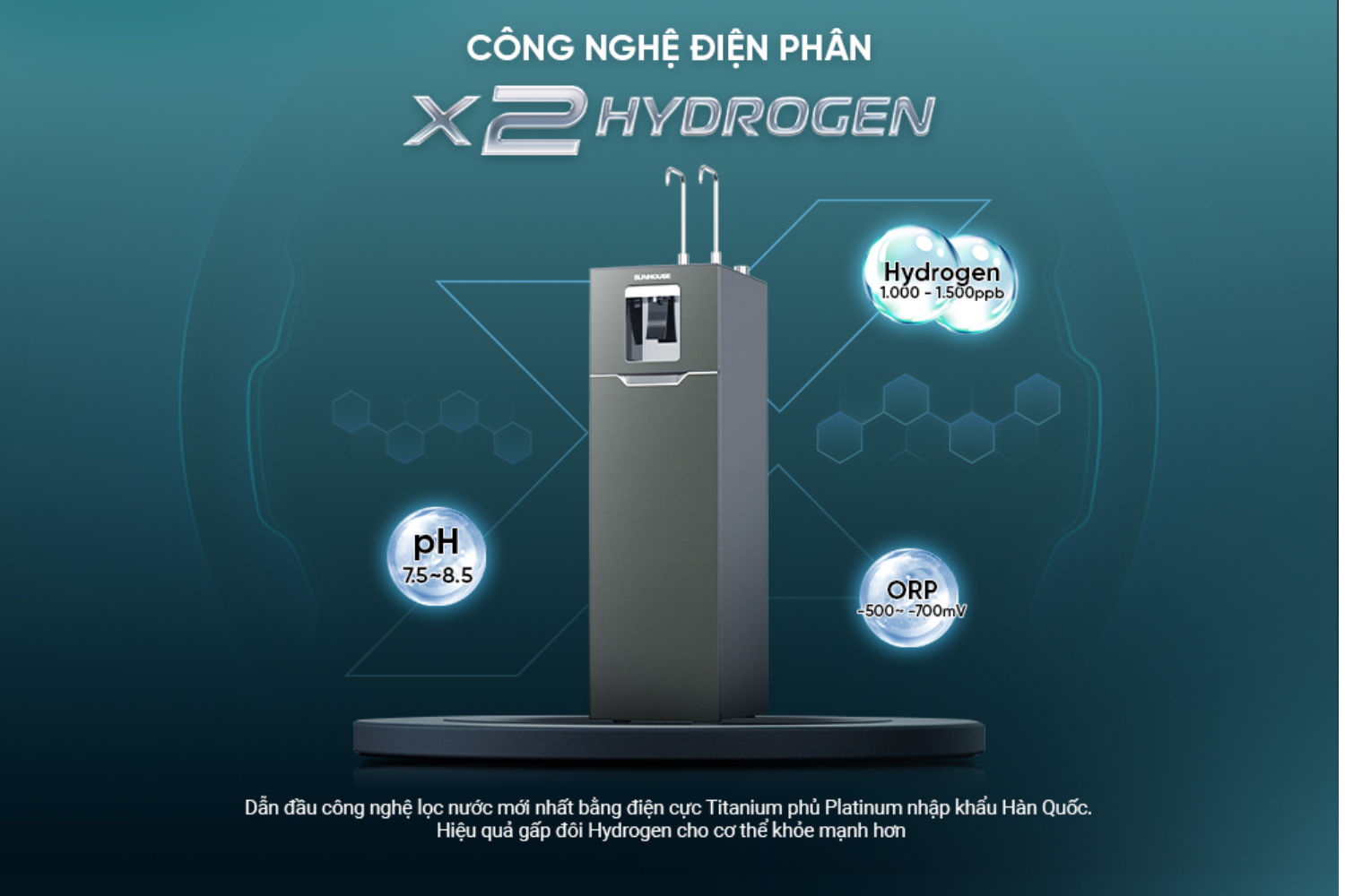 Hệ thống điện phân Sunhouse SHA76668SH sử dụng điện cực Titanium phủ Platinum