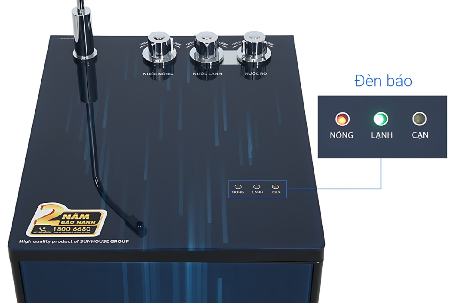 Đèn báo rõ ràng để phân biệt, tránh nhầm lẫn, hỗ trợ lấy nước chuẩn xác nhiệt độ