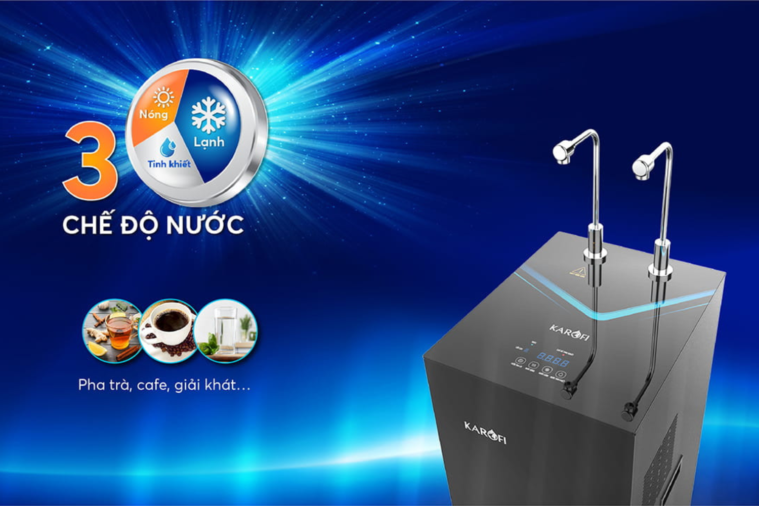 Máy lọc nước Karofi KAD-N69 có 2 vòi riêng biệt với 3 chế độ nước