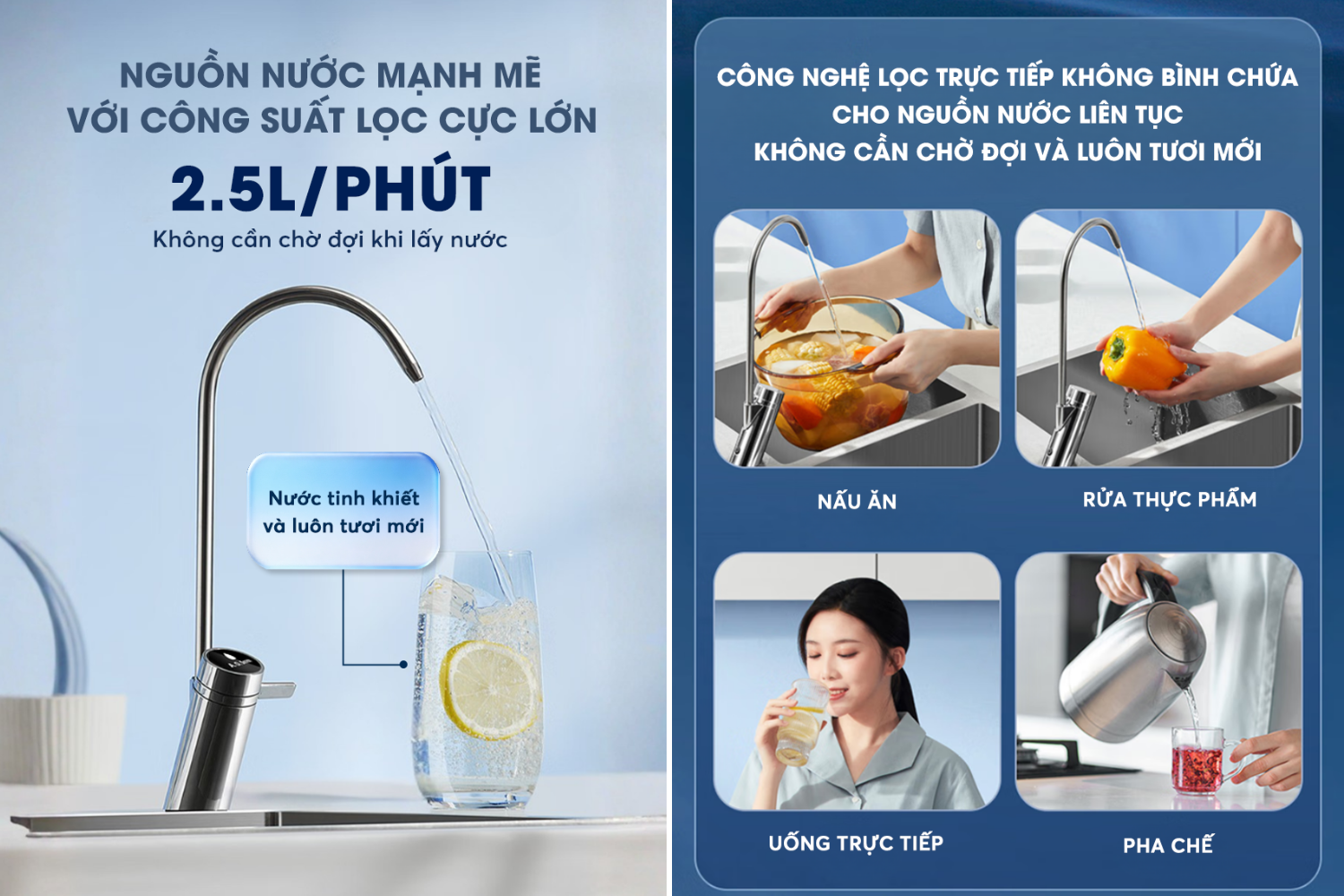 A.O&nbsp;Smith X1000 có công suất 2.5l/phút, từ đó loại bỏ hoàn toàn bình chứa cồng kềnh