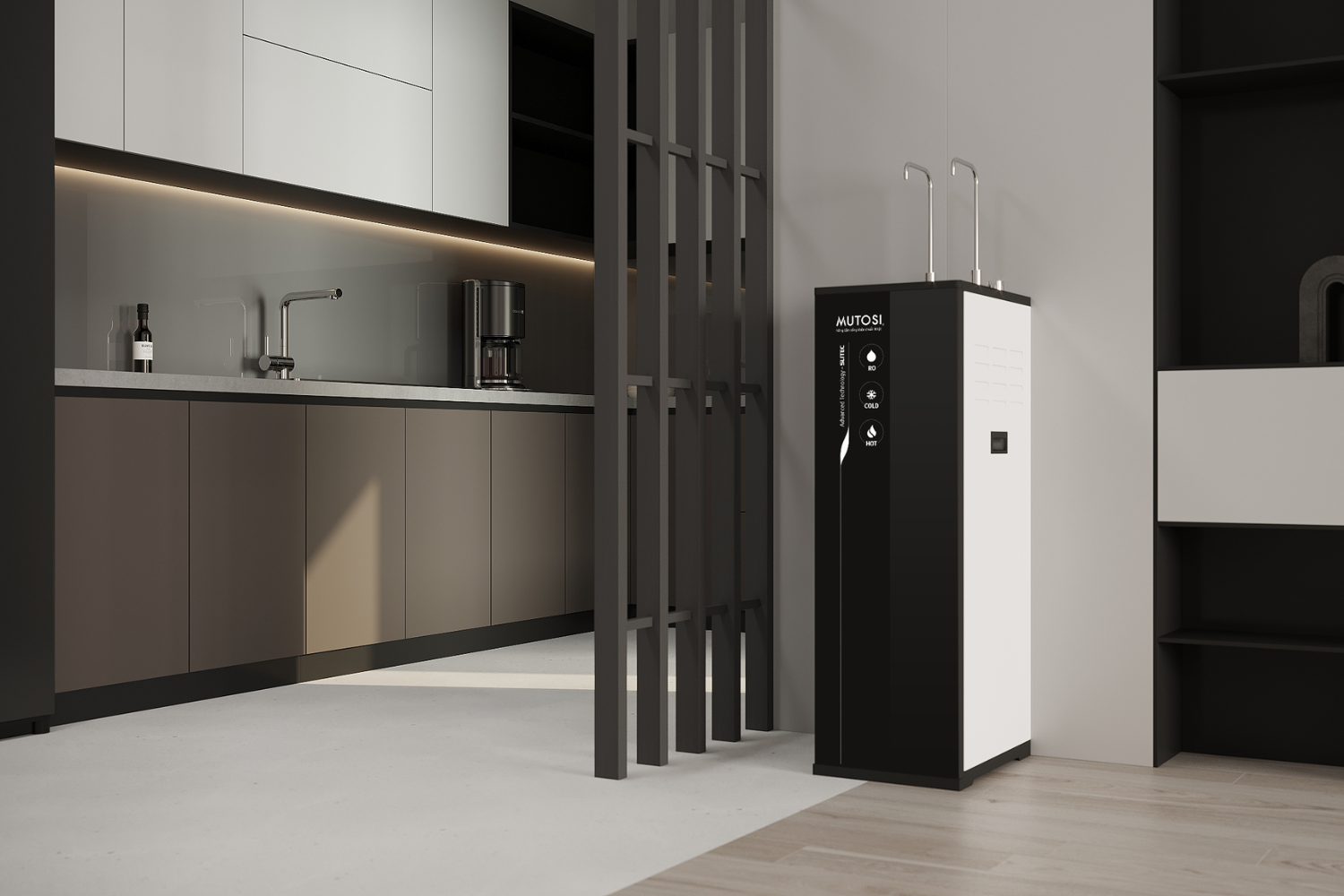 Máy lọc nước Mutosi MP-S1013 nổi bật với kiểu dáng tủ đứng tinh tế