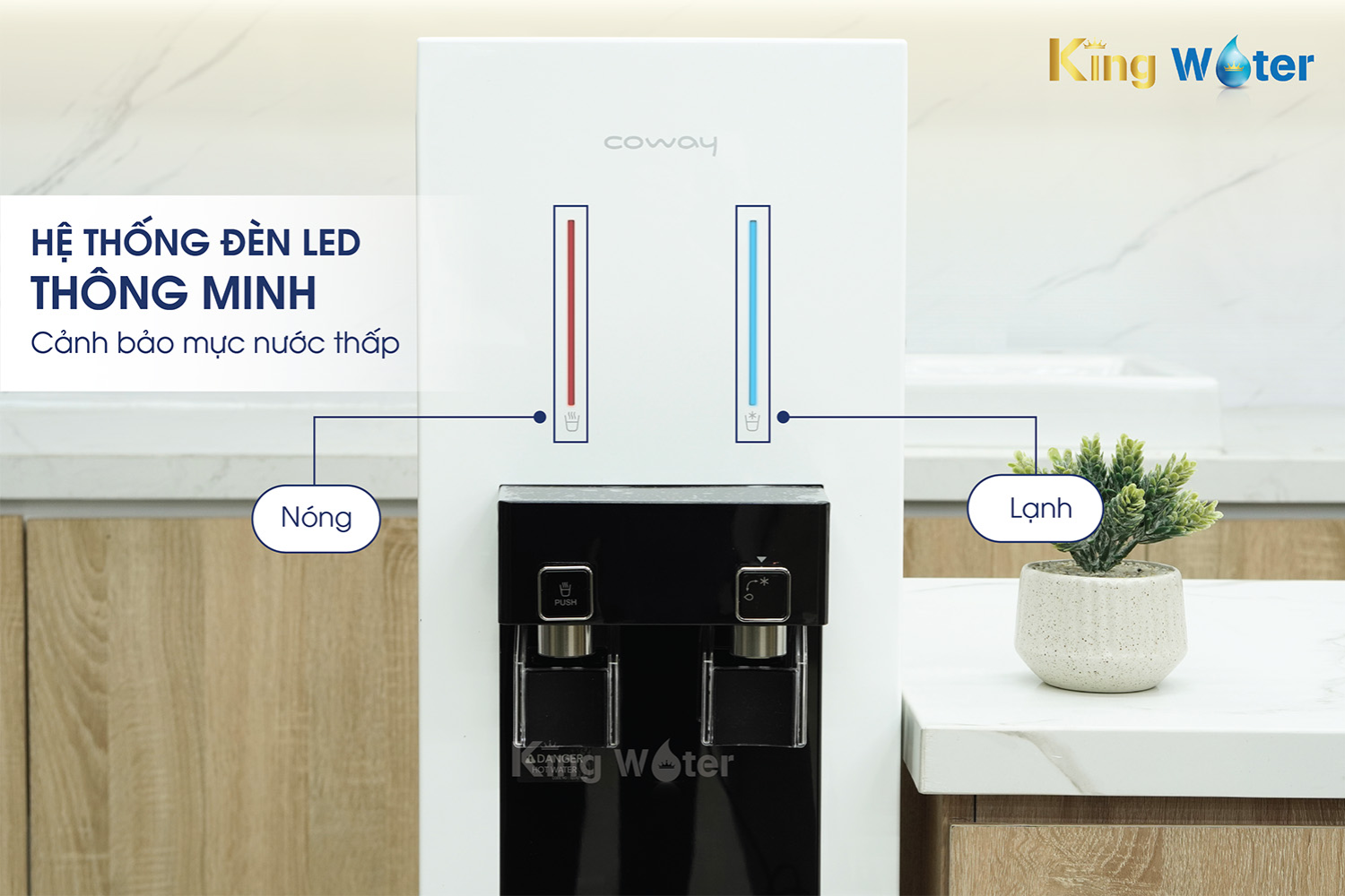 Mặt trước Coway HARRY (CHP-590R) trang bị đèn LED hiển thị trực quan