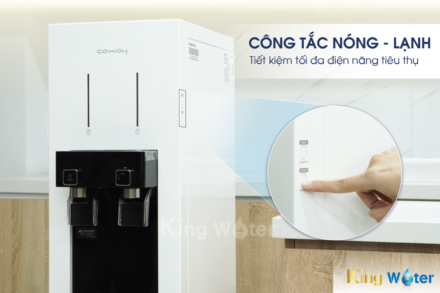 Coway CHP-590R tích hợp 2 công tắc chế độ nóng/lạnh riêng biệt