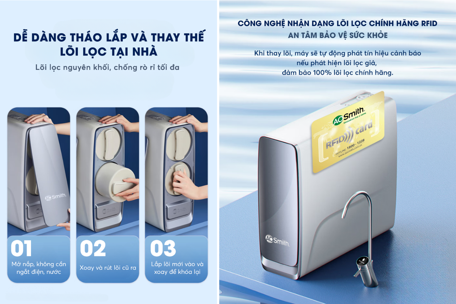 A. O Smith x1000 có thể tự thay thế lõi lọc ngay tại nhà chỉ với 3 bước cực kỳ đơn giản