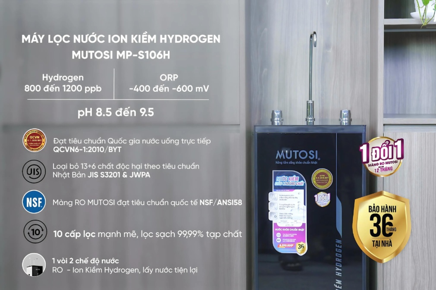 Mutosi MP-S106H mang đến nguồn nước tinh khiết, giàu khoáng chất và Hydrogen